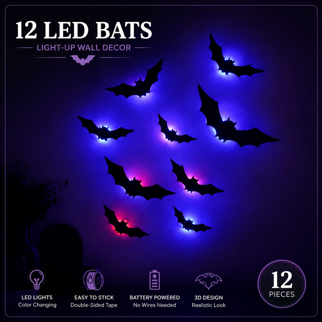 LED 3D Bat Decorations